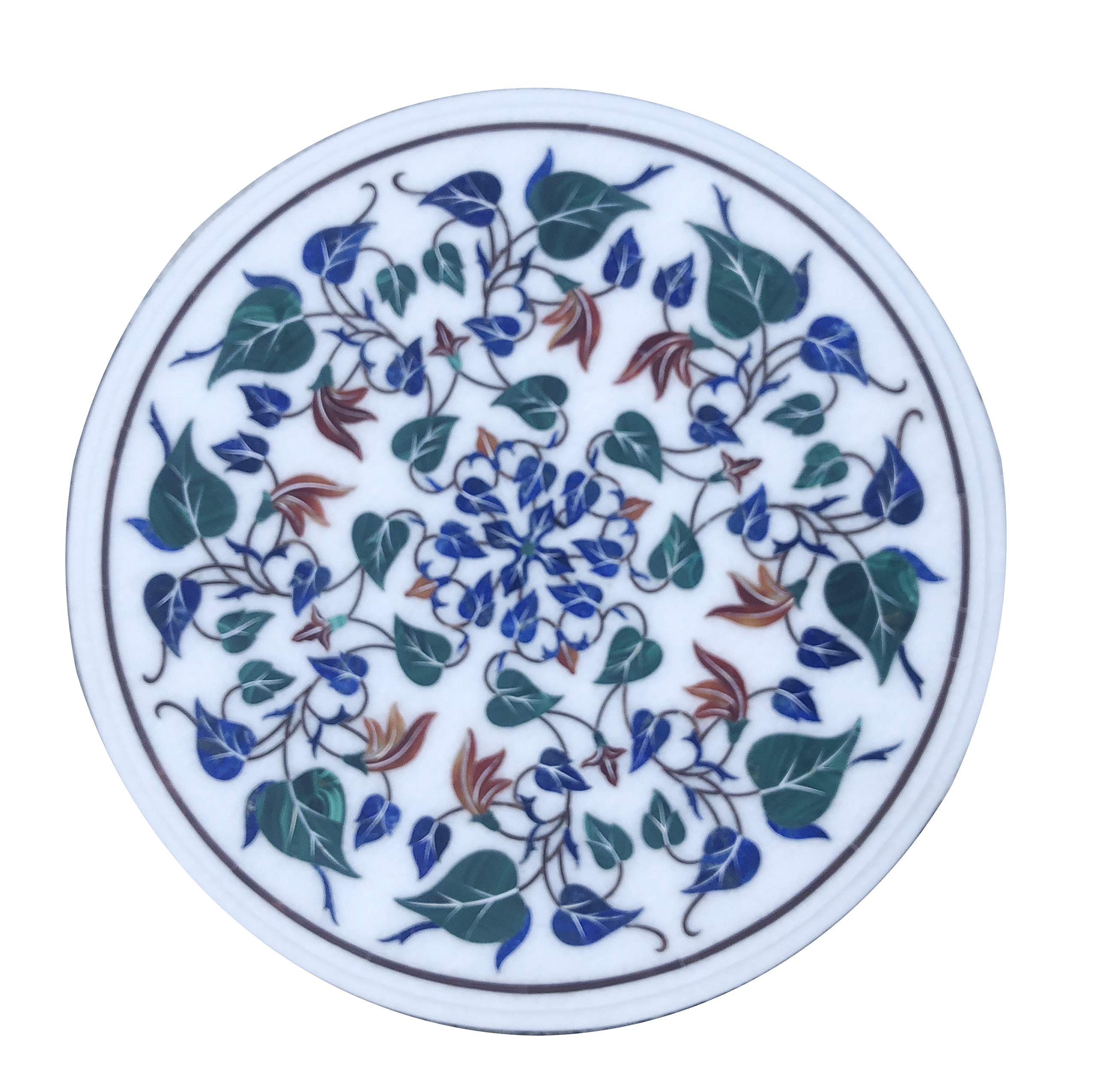 Mid Century Modern, Handmade Round Table Top, Malachite Floral Leaf Design Table top, Outdoor Decor, White Marble Table top