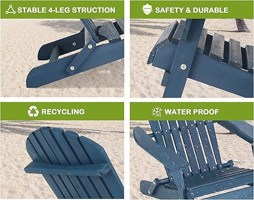 Miniatura 4 de Juego de sillas Adirondack plegables, sillas Adirondack de madera maciza con reposabrazos anchos, juego de sillas para exteriores para todo tipo de