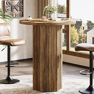 Tribesigns 39.6" H Round Bar Table, Farmhouse High Top Bistro Pub Table, Wooden Counter Height Cocktail Tables for Home Bar, Dining Room, Kitchen, Living Room, Rustic Brown(Only Table)