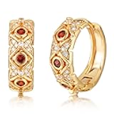 Dremmy Studios Small Gold Hoop Earrings for Women - 14K Gold Plated White & Red Cubic Zirconia Gold Huggie Hoops Earrings