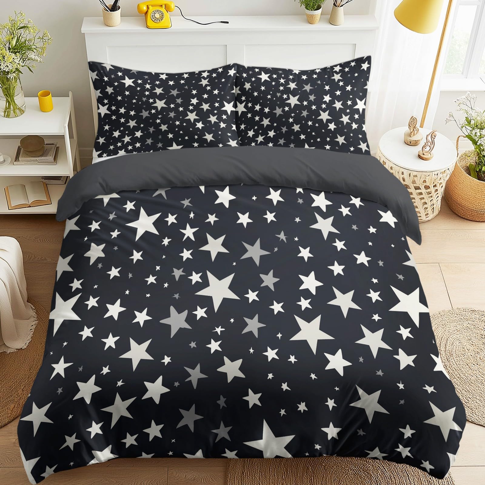 Housse de couette facile à repasser parure de lit noir 150 x 200 cm pour adulte
