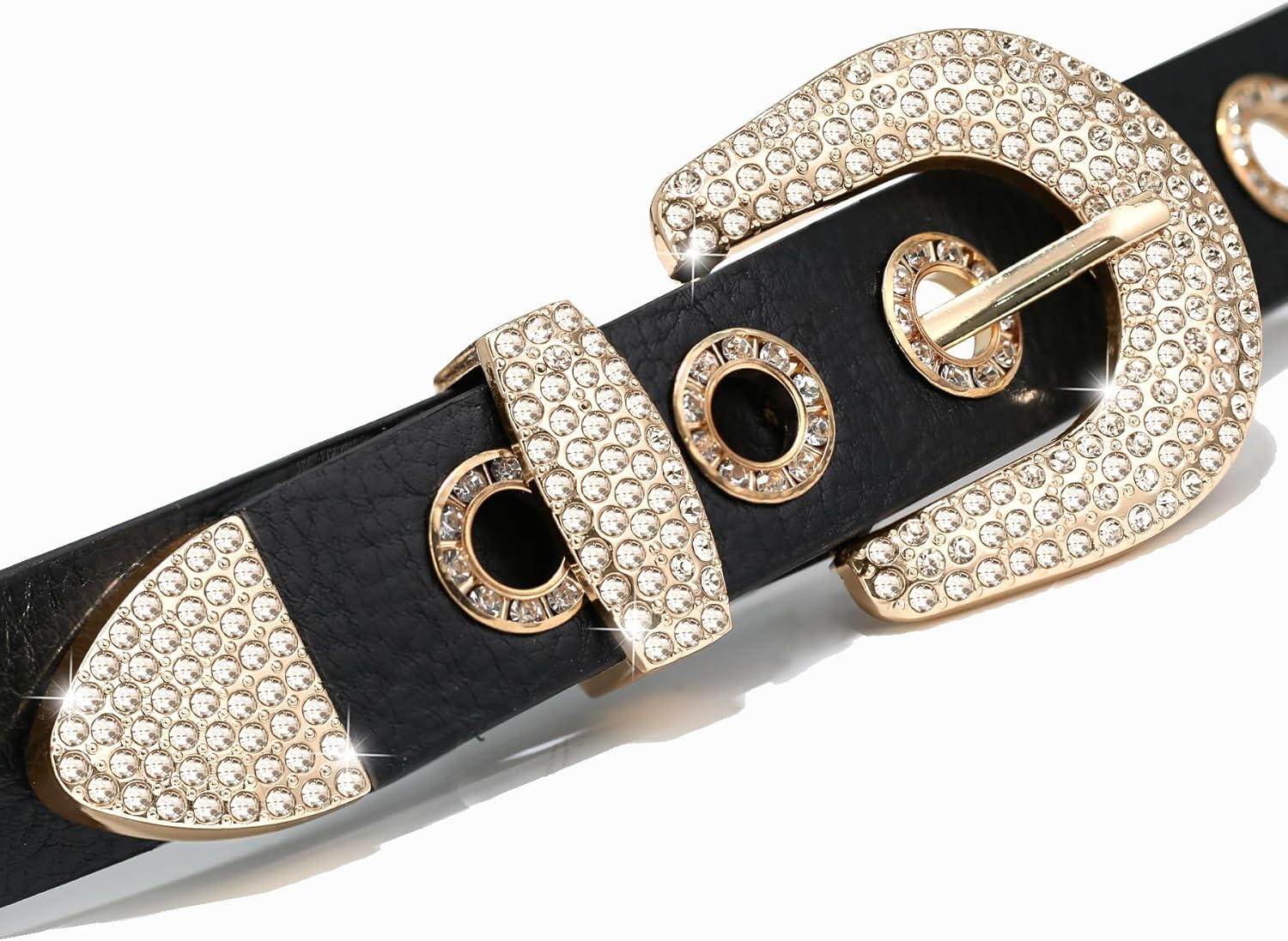 Women Rhinestone Grommet Belt, Bling Y2k Western Cowgirl Punk Faux Leather Belts for Jeans Dress Pants - Image 2