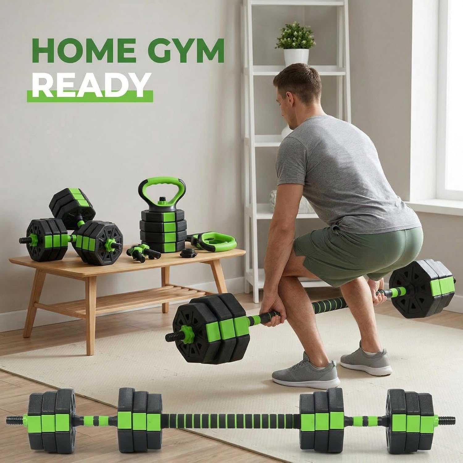 Adjustable Dumbbell Set 66 Lbs, 4 in 1 Free Weights Set with Connector, Dumbbells Barbell Kettlebell Push Up Stand for Home Gym, Strength Training and Body Building
