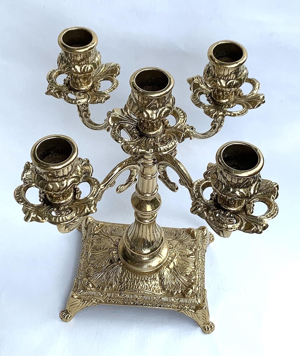5 Flammiger Kerzenleuchter Messing Gold 23 cm Kerzenständer Antik Stil Kerzenhalter Barock jugendstill Tischleuchter Mehrarmig Tischdeko 80411
