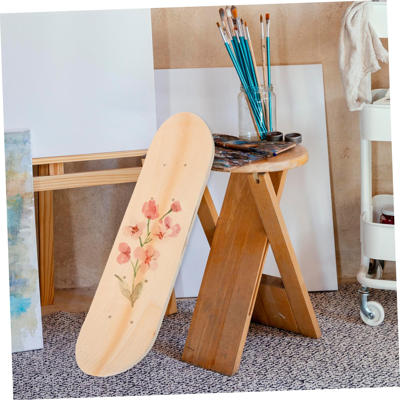 Planche de Skate Vierge Skateboard Enfant 43 Pouces 7 Couches D'ÉRable Double Face Planche Blanche pour DIY CréAtif Et DéCoration