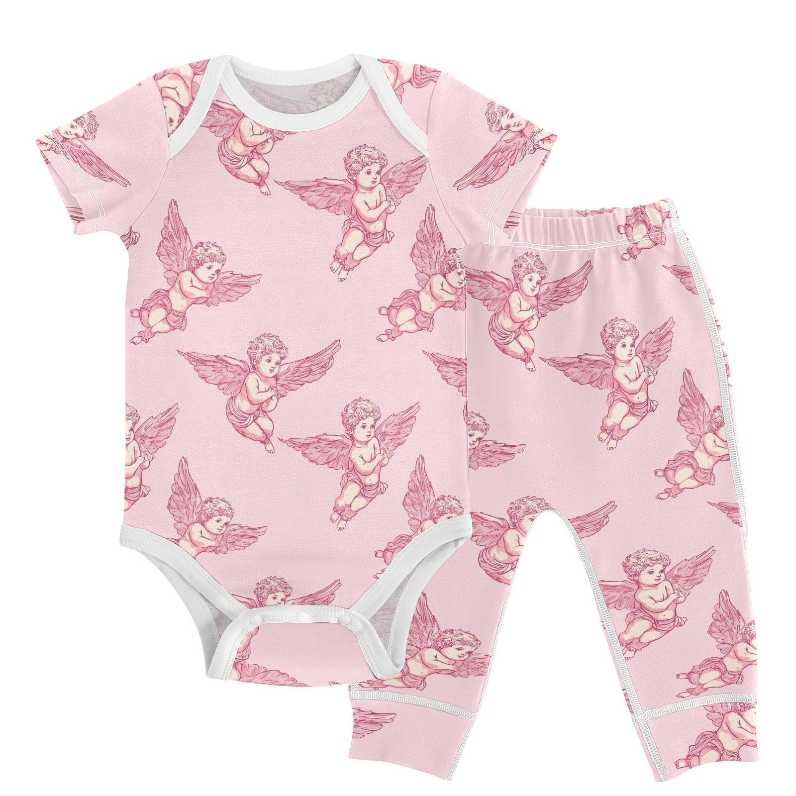 vvfelixl Cartoon Cupid Baby Bodysuits Set,Baby Layette Sets Unisex Short Sleeve Babys Pants Sets 6-9M