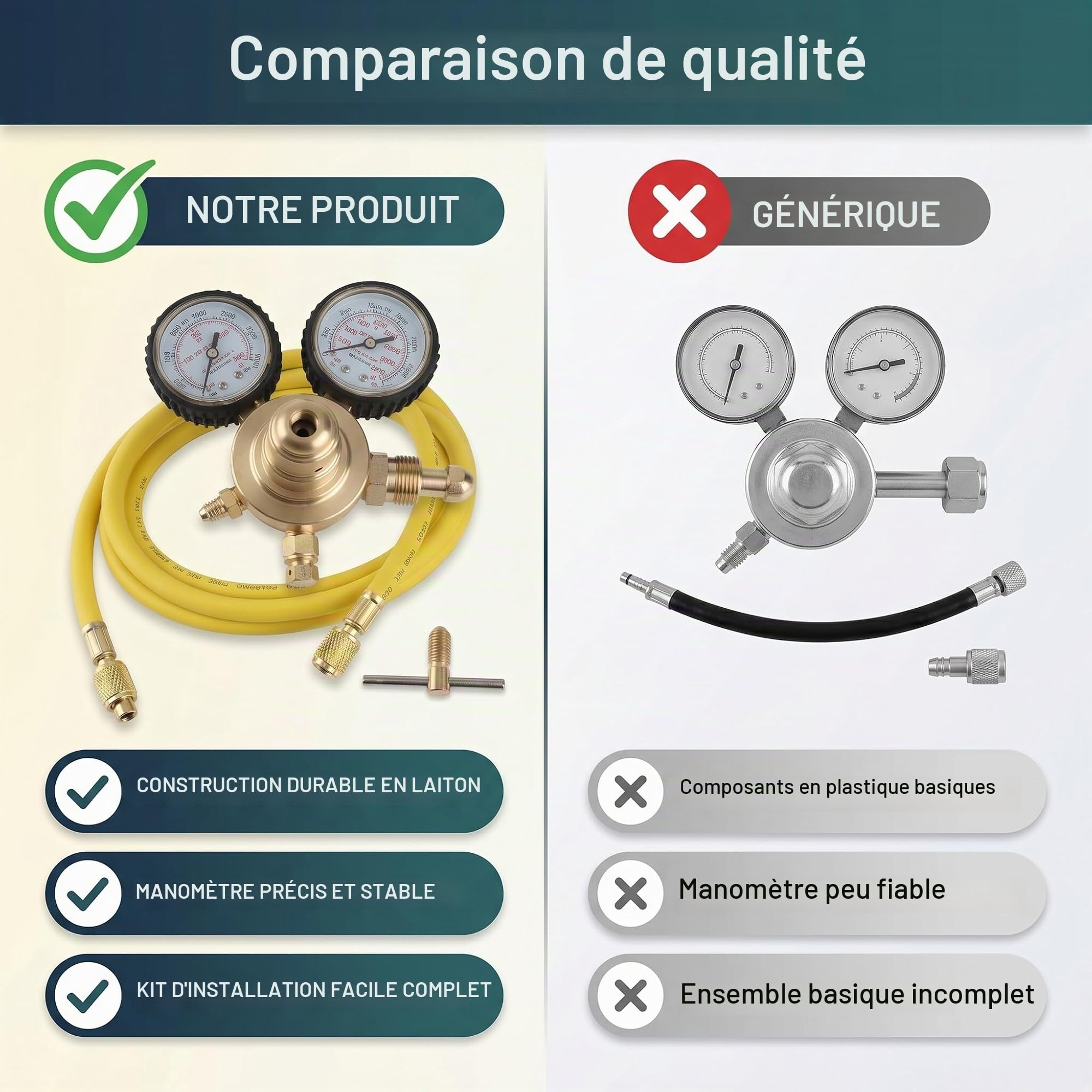 Cocoarm Régulateur d'azote, Entrée en Laiton CGA580 3000 Psi avec Pression de Sortie 450 Psi, Tuyau de 200 Cm pour équipement de Laboratoire de Découpe de Soudage, Contrôle Stable