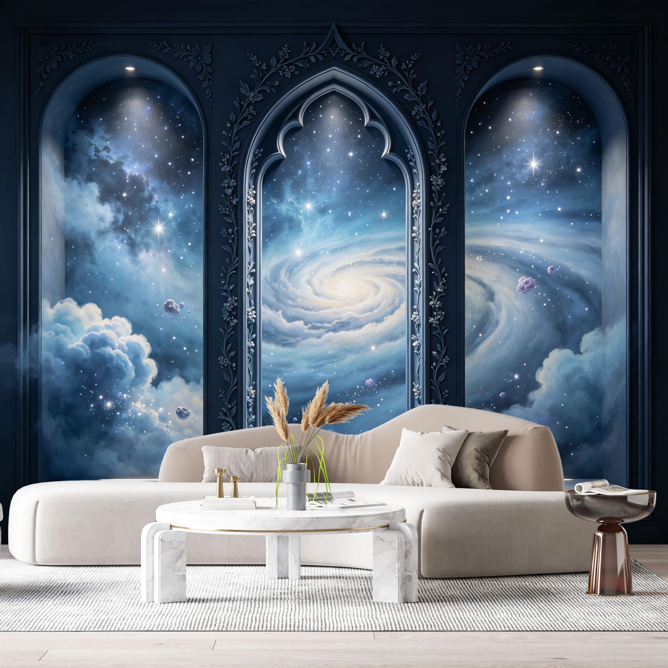 Custom Size Wall Murals Galaxy Space Starry Night Arch Window 3D Trompe L'Oeil SelfAdhesiveWall Fabric Removable Wallpaper Wall Decor for Living Room Bedroom Bathroom