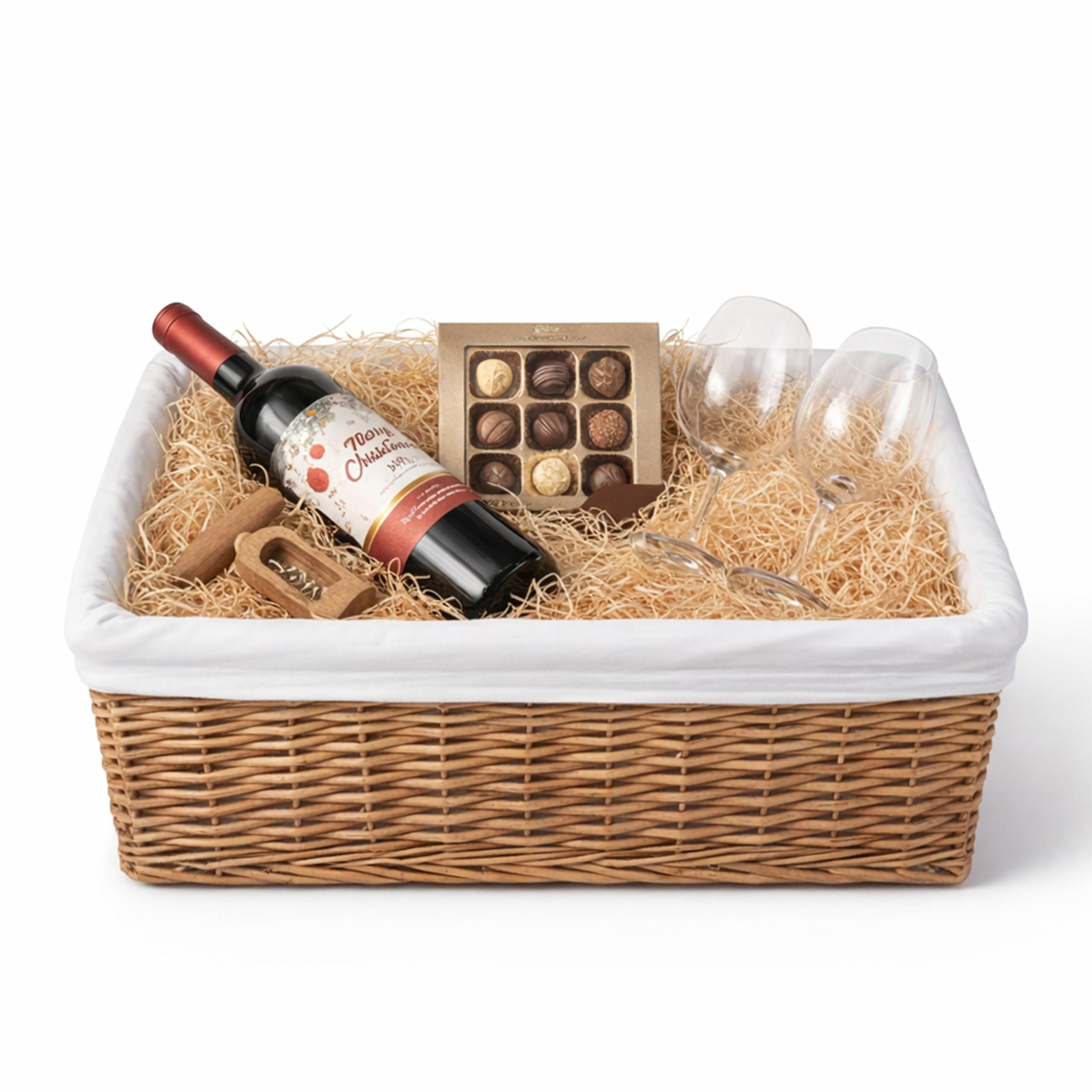 H-LINE LARGE Brown Wicker Willow Storage Basket with Cloth Lining Ideal for Christmas/Easter/Newborn Gift Hamper, Make Your Own Hamper