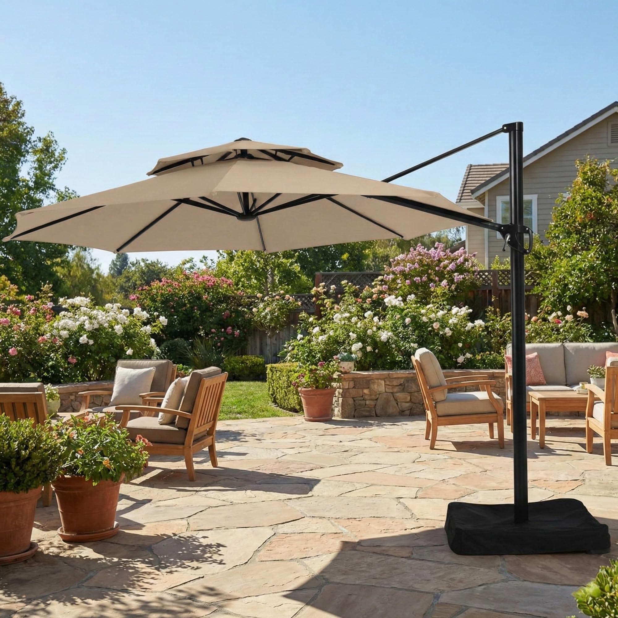 Garden Winds Reinforced RipLock 350 Replacement Canopy Top Cover Compatible with Garden Treasures 11' Offset Umbrella Models YJAF-819R, YJAF-819D, YJAF-81903A, YJAF-81903B, YJAF-81903C