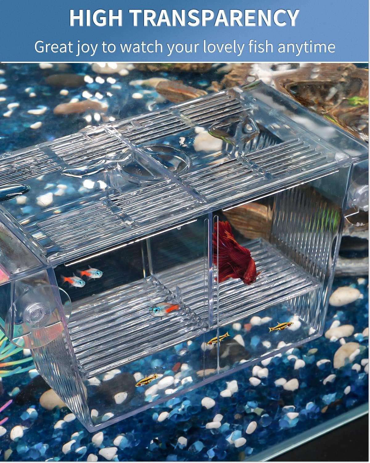 Pawfly Acquario Box per Allevamento Pesci Incubatrice Acrilica Serbatoio con Ventose Medio Box di Isolamento per Avannotti Gamberetti Betta e Guppy