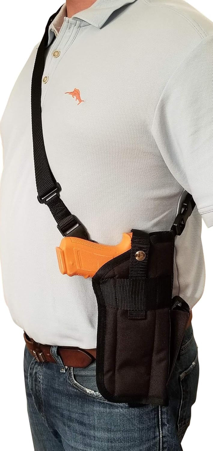 Chest/Shoulder Gun Holster | Fits Glock 40 MOS with a Flashlight and 2" Compensator and Other Similar Sized Guns