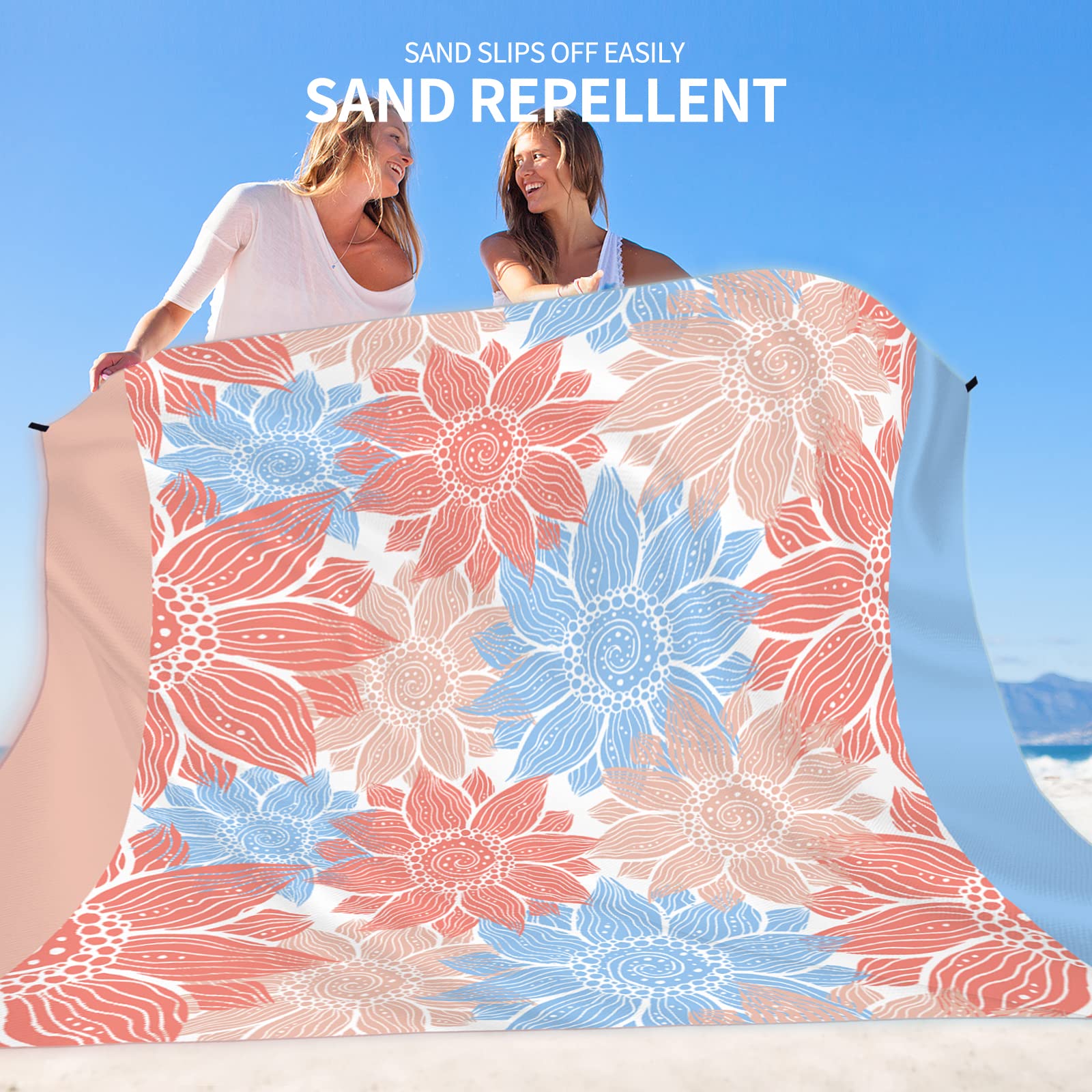 HIHOHO Koc plażowy, odporna na piasek, mata plażowa, 200 x 210 cm, dla 1-3 osób dorosłych, wodoodporna, szybkoschnąca, outdoorowa mata piknikowa z kieszenią, na podróż, kemping, wędrówki