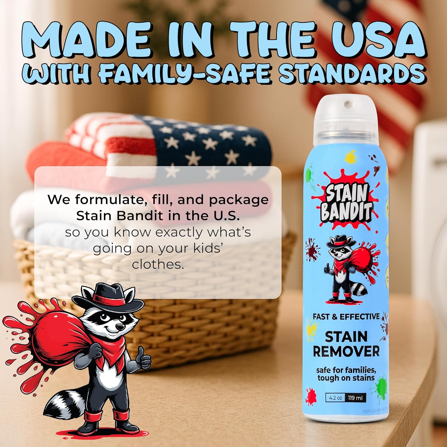 Stain Remover Spray | Non-Toxic Stain Remover Family Safe Formula | Bag-On-Valve 360° Continuous Spray Bottle | Cleaner for Clothes, Upholstery, Carpet & Car Seats 4.2 Oz, (Pack of 3)