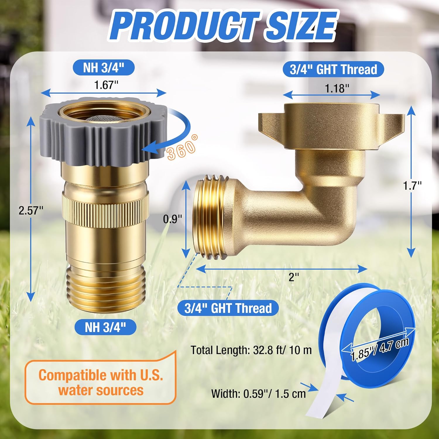 Hohean RV Water Regulator 40-50 PSI with 90 Degree Hose Elbow, Lead-Free Brass Pressure Regulator with 3/4 Inch Garden Hose Thread for Camper Trailer Plumbing System