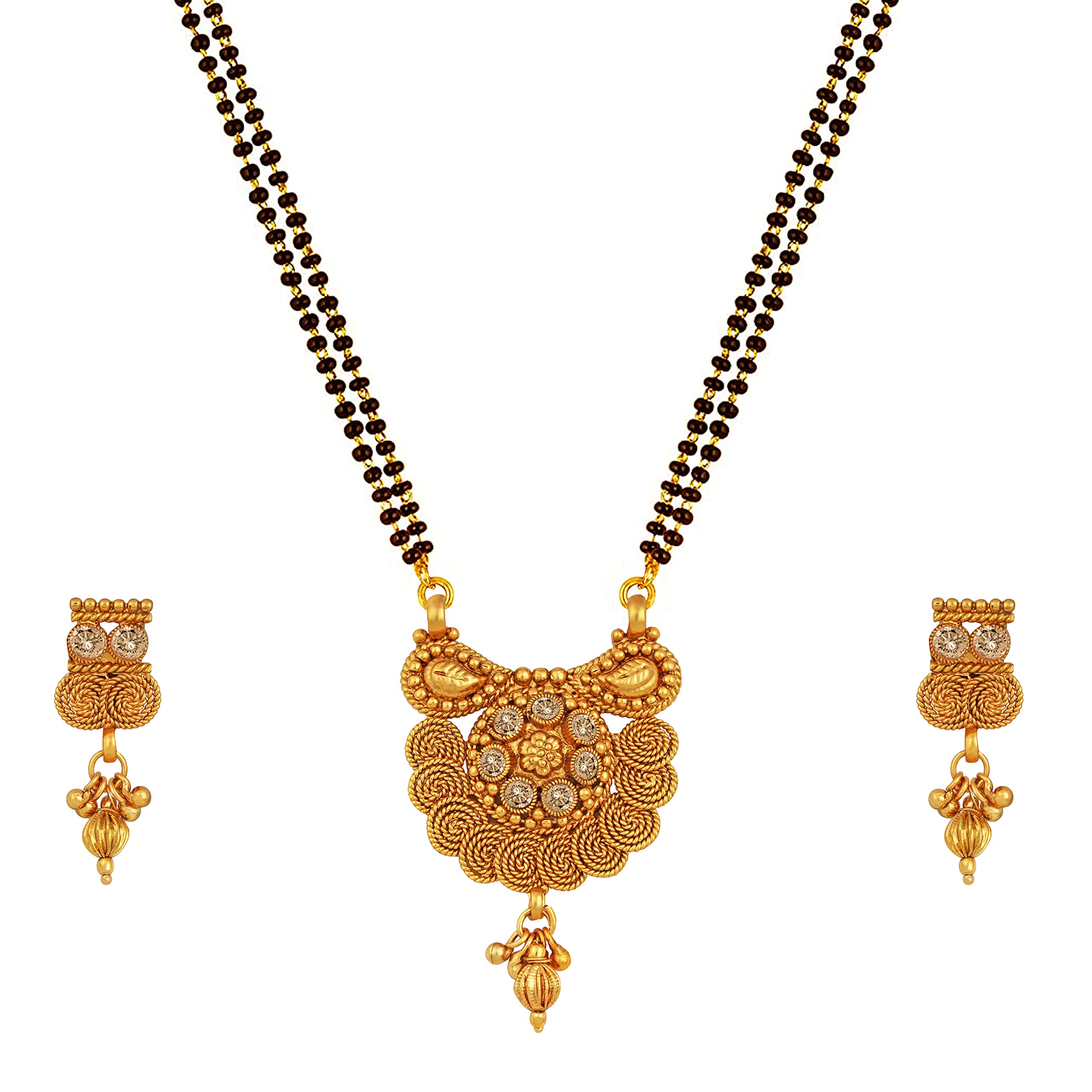 JFL - Jewellery For Less Traditional Ethnic One Gram Gold Plated Spiral Diamond Designer Mangalsutra With Earring For Women.… (B0759SJGP9) Amazon Price History, Amazon Price Tracker