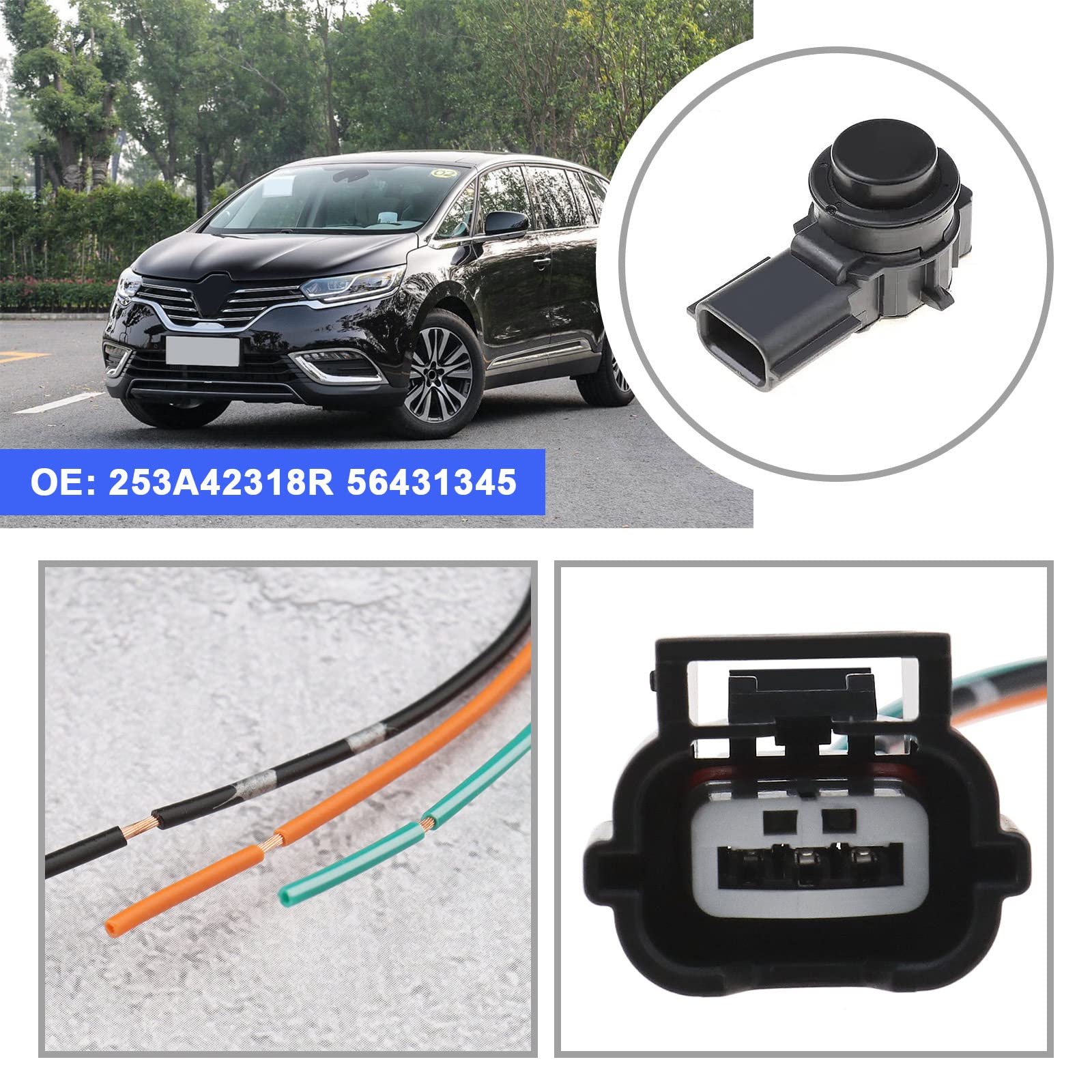 Cavo connettore a 3 pin PDC sensore di parcheggio compatibile con Audi Renault 15 cm