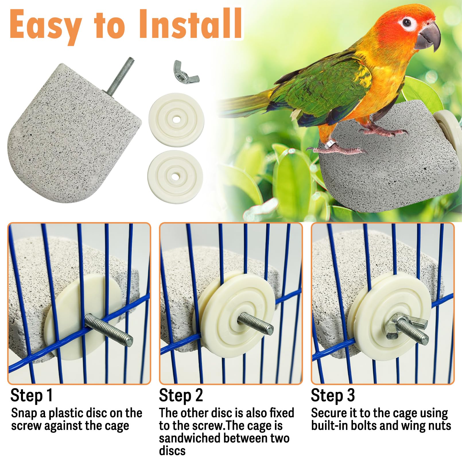 PINVNBY 4 PCS Bird Perch Stands Parrot Calcium Perch Beak Grinding Stone Foot Claws Trimmer Parakeet Platform Parrot Chewing Toys for Small Medium Cockatiel Conure Lovebird Finch