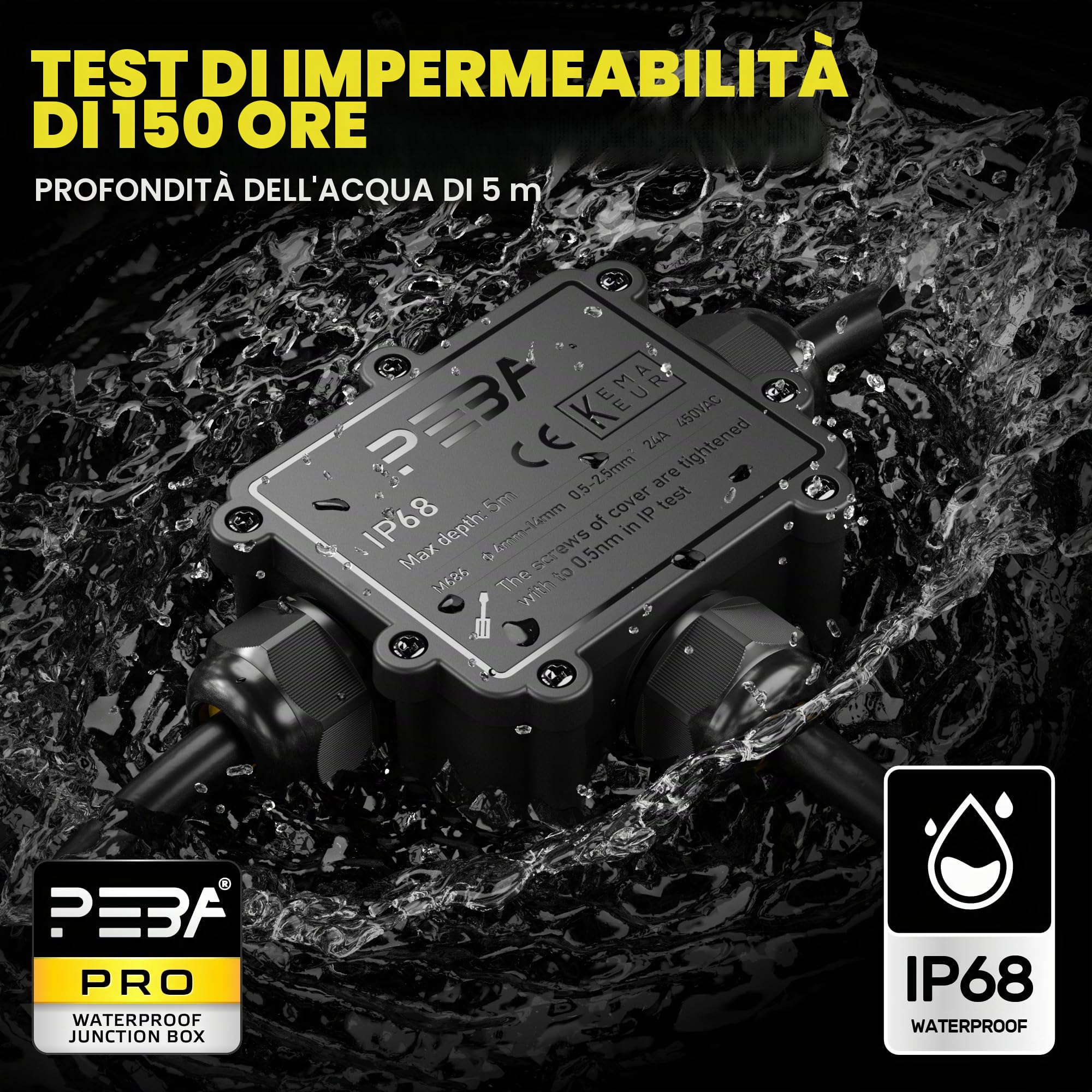 PEBA Scatola di Giunzione Impermeabile IP68, Connettori Elettrici, 3 vie Connettore Stagno Manicotto di Collegamento Cavo Sotterraneo del Area Esterna per Diametro del Cavo 4-14mm