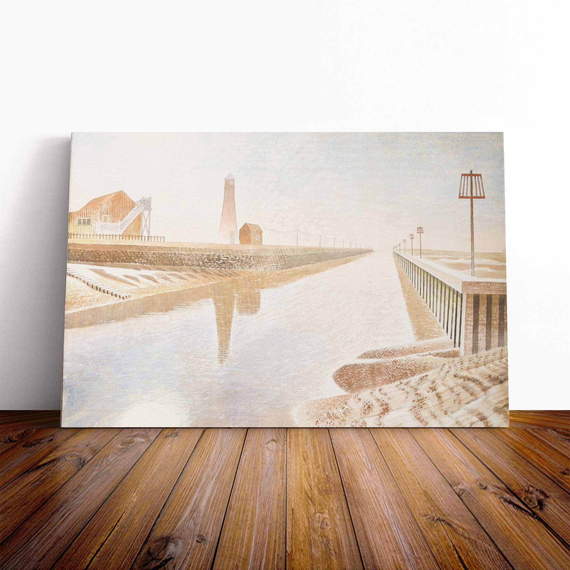 Eric Ravilious Rye Harbour Canvas Print | Gallery Wrapped 30mm Frame Wall Art | 20x14 inches | Ready to Hang | Modern Seascape Picture | Living Room Bedroom Lounge Office