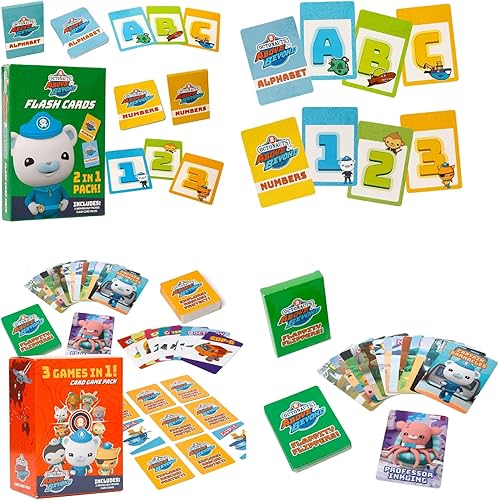 Octonauts - Juegos de cartas clásicos y tarjetas flash para niños, incluye tres juegos, letras del alfabeto y numéricas, juego de memoria, Go Fish &