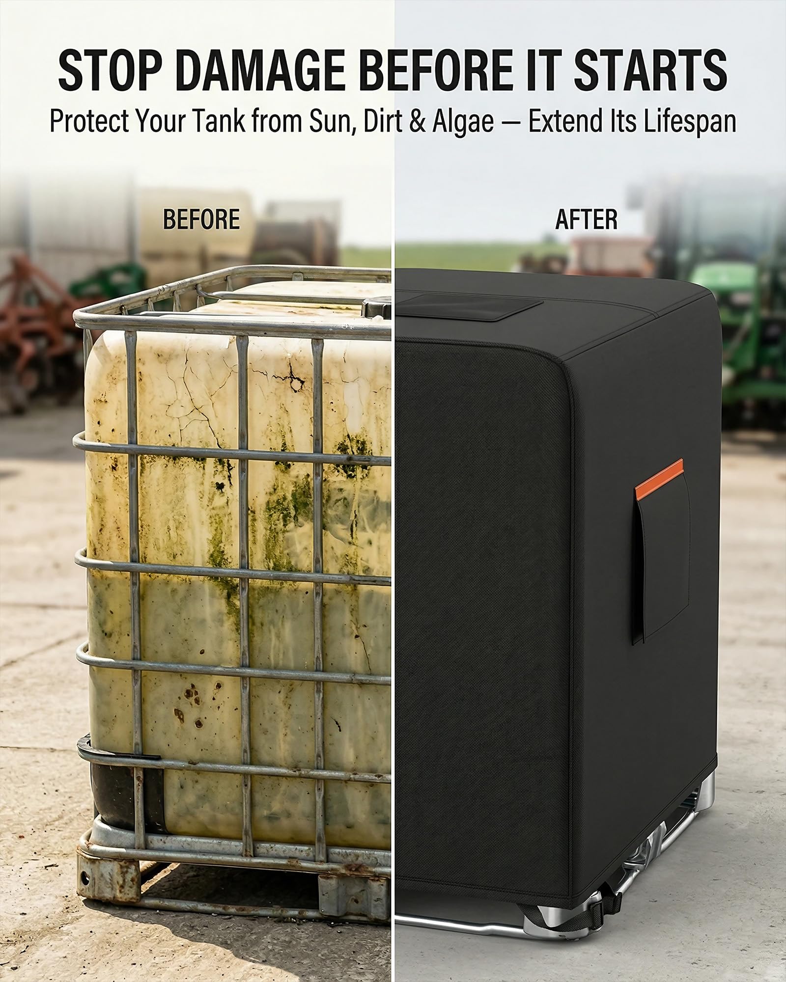 IBC - Funda para bolsa IBC con cremallera, se adapta a tanques de agua de 275 galones, 600D resistente al agua y material de protección solar, color negro