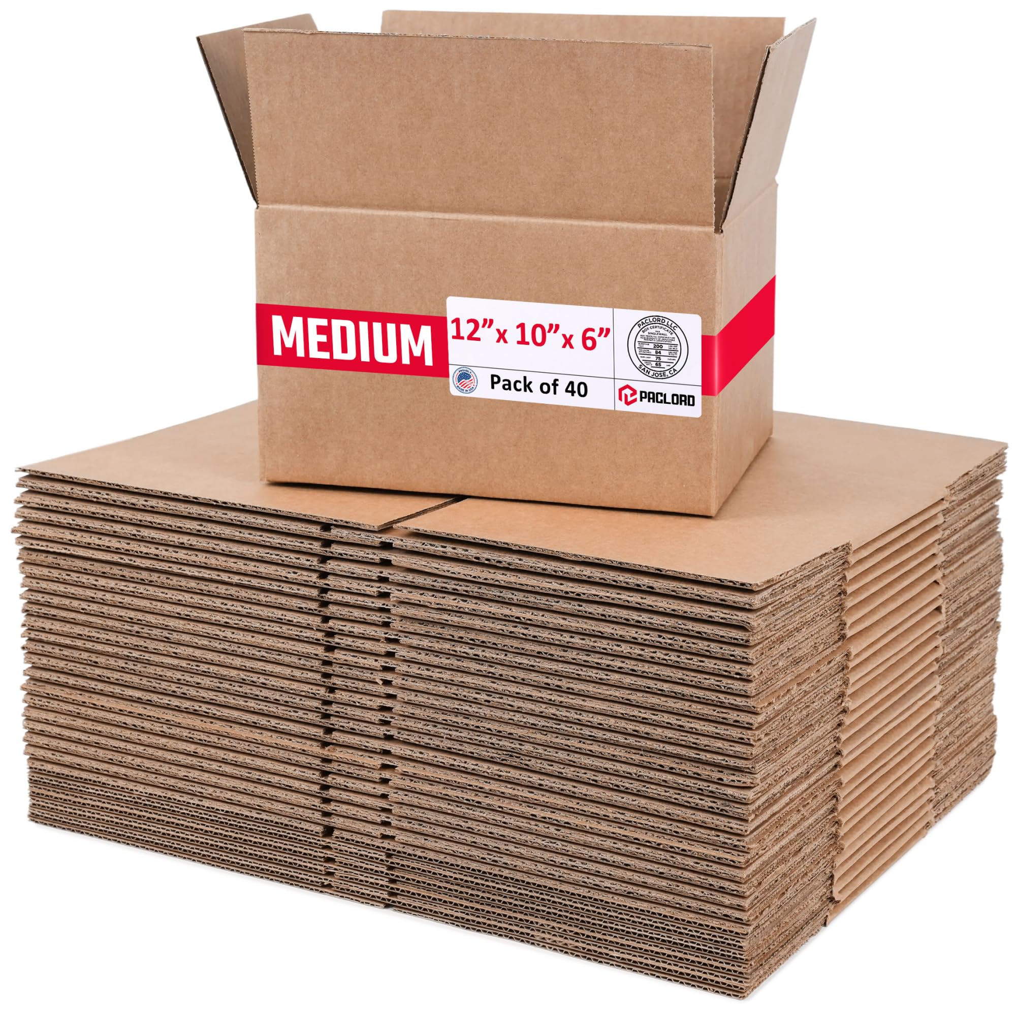 Medium Cardboard Boxes 12"L x 10"W x 6"H (Pack of 40) - USA-Made Packing Boxes for Moving, Shipping, or Storage - USPS, UPS, FedEx Approved - Professional Packing Supplies for Moving | USA-Made Packing Boxes for Moving, Shipping, or Storage - USPS, UPS, FedEx Approved - Professional Packing Supplies