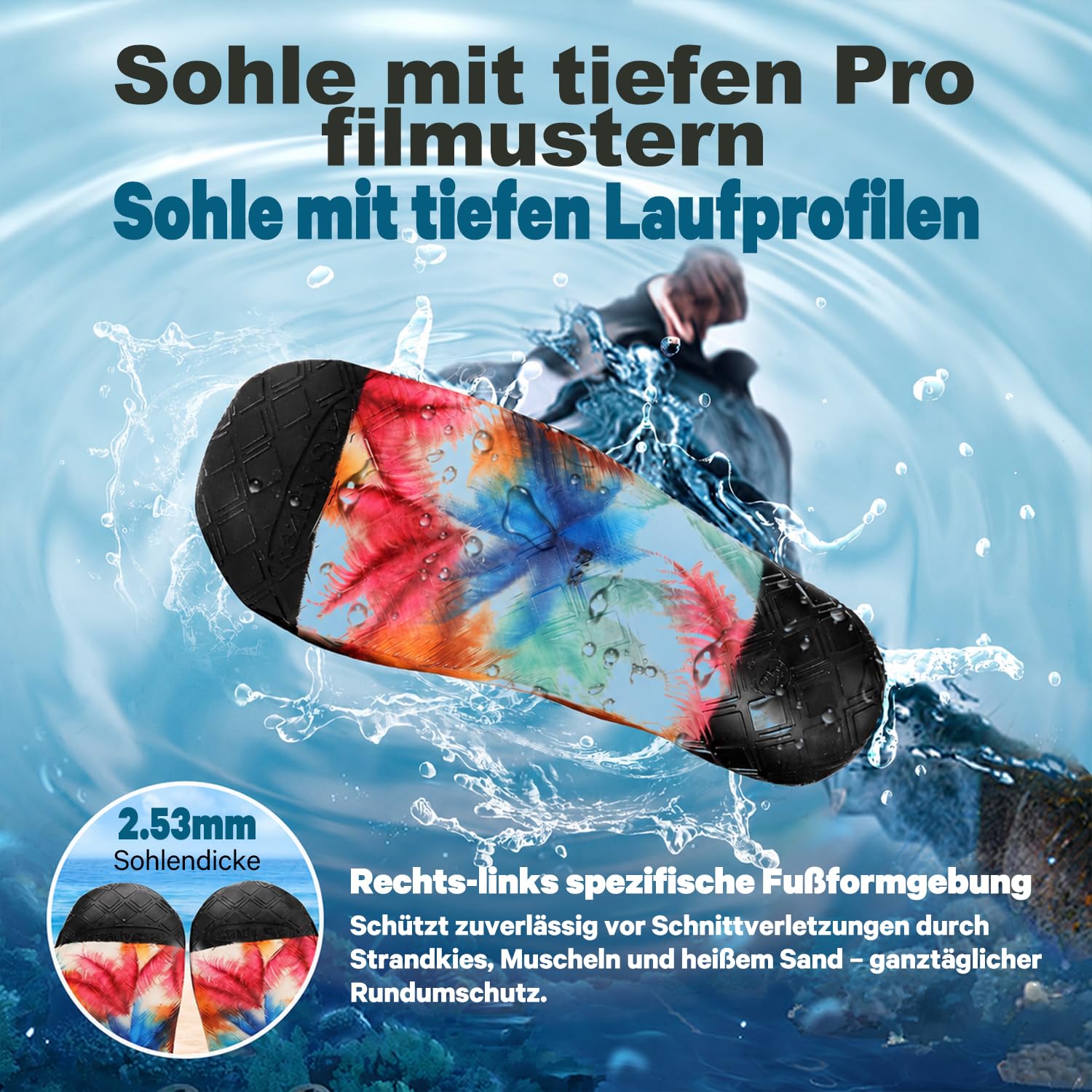 RANDY SUN Calzini da Spiaggia,Unisex Calze Scarpe Asciugatura Rapida,Calze a Piedi Nudi,con Suola in TPE per Beachvolley Yoga Surf