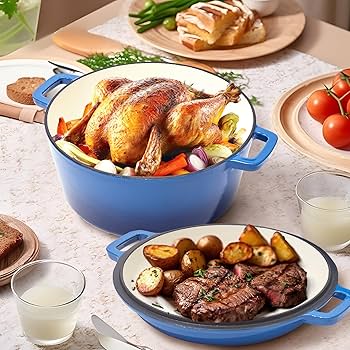 Amazon.com: 2 in 1 Enameled Cast Iron Dutch Oven Pot 6QT with 2QT