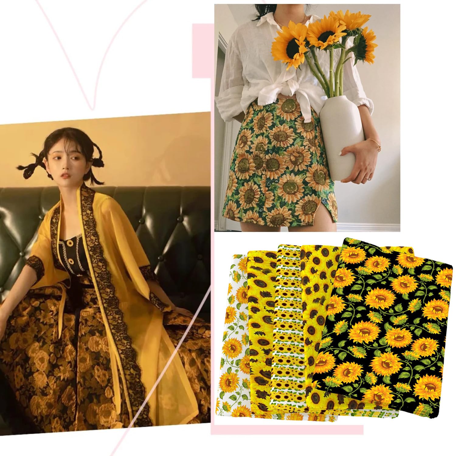 Tessuto di cotone con girasole, 10 pezzi, per il giorno del Ringraziamento, patchwork, motivo floreale, per cucito, tessuto autunnale, stampa quadrata, per fai da te (50 x 50 cm)