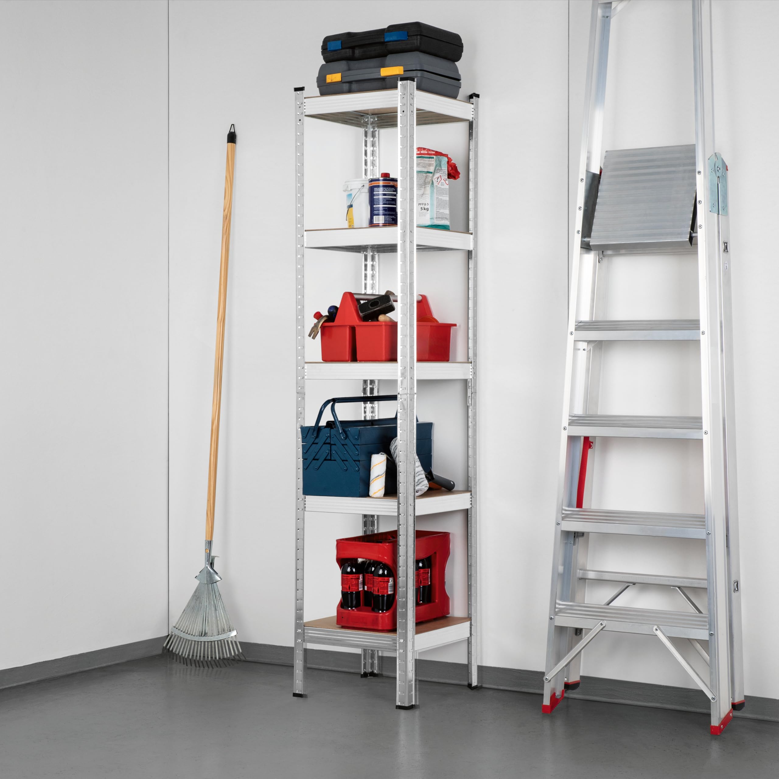EASYmaxx Set di 2 scaffale per carichi pesanti, 40 x 40 x 180 cm, portata 875 kg, 175 kg per livello, scaffale e banco da lavoro, per cantina, garage, sala hobby, officina