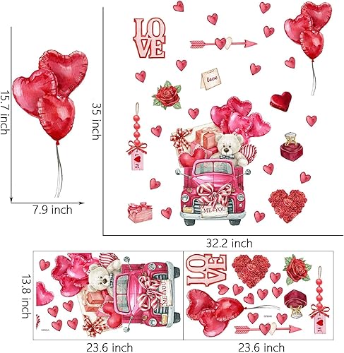 Miniatura 7 de Calcomanías de pared de amor para el día de San Valentín calcomanías de pared de globo rojo para ventana anillos de diamante rosa calcomanías