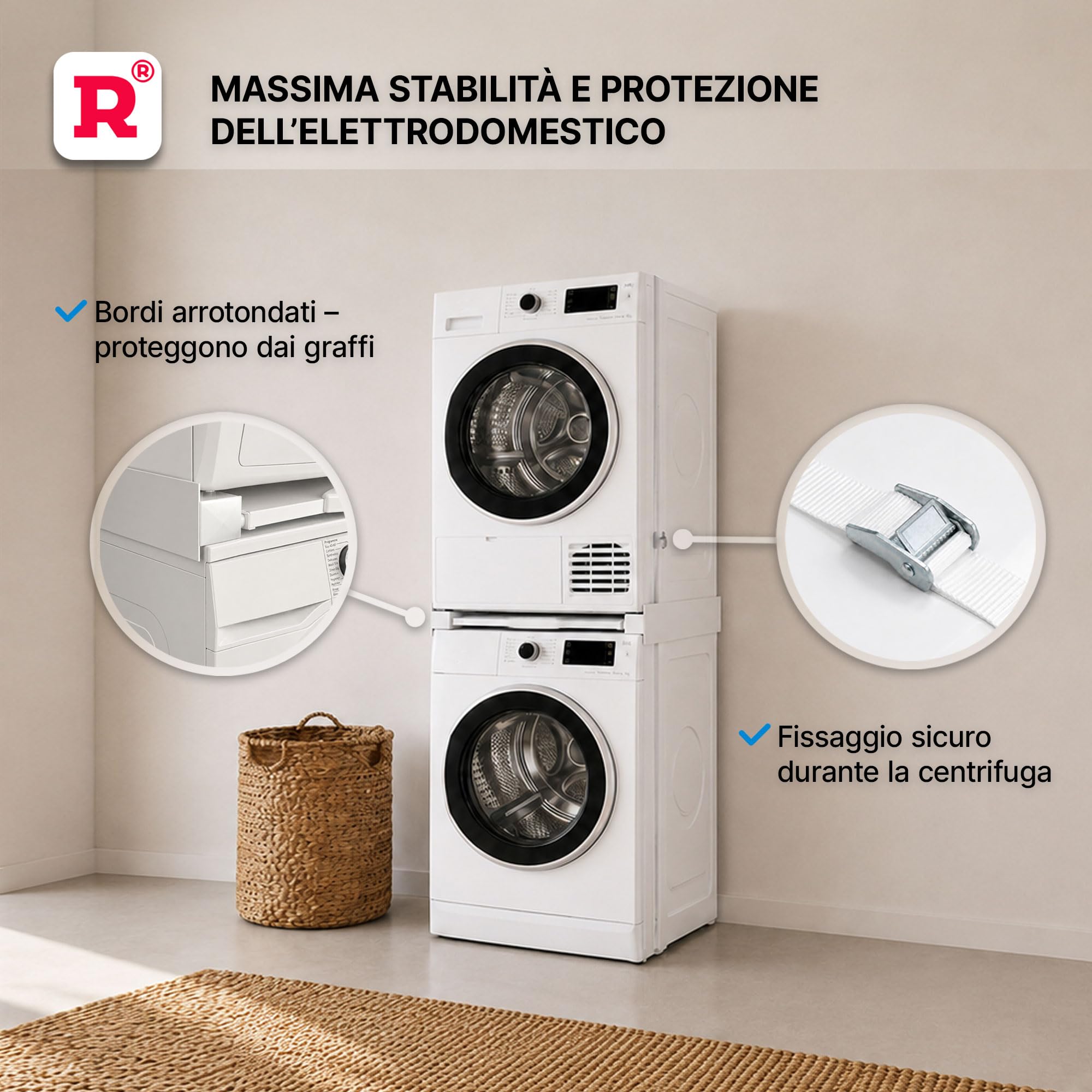 ROLLER Kappatos Kit Sovrapposizione Lavatrice Asciugatrice con Ripiano