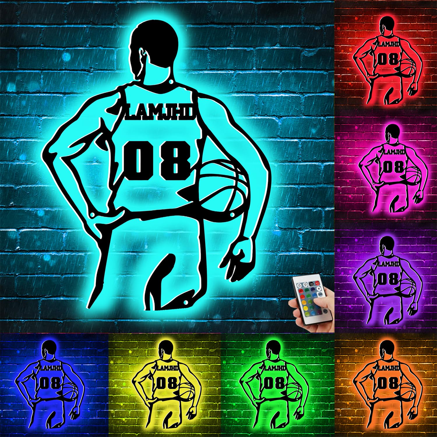 Pannello luminoso LED personalizzato in metallo per giocatore di basket, decorazione per la casa, sfondo della parete per gli appassionati di sport
