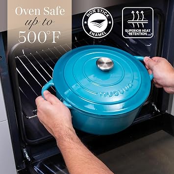 Nuovva Enamelled Cast Iron Dutch Oven Pot with Lid 1.2L / 6.4 Quart Non Stick Casserole Dish Heavy Duty Bread Pot for Sourdough, Braising, Stews & Roasting Oven Safe up to 500F 24cm / 28cm
