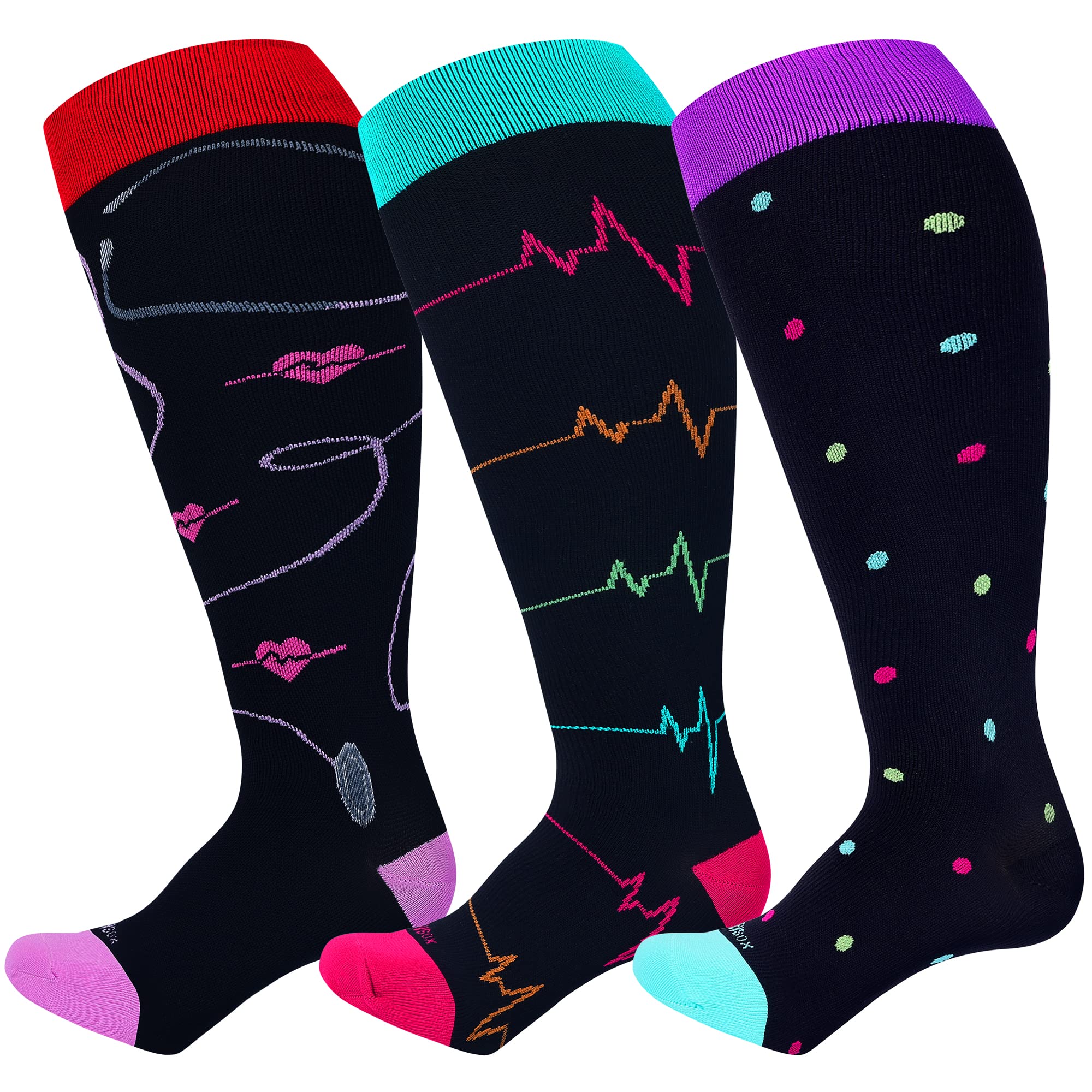 LEVSOX Plus Size Compression Socks for Women Men Wide Calf Extra Large 15-20 mmHg Knee High Sock for Nurses Pregnant Travel