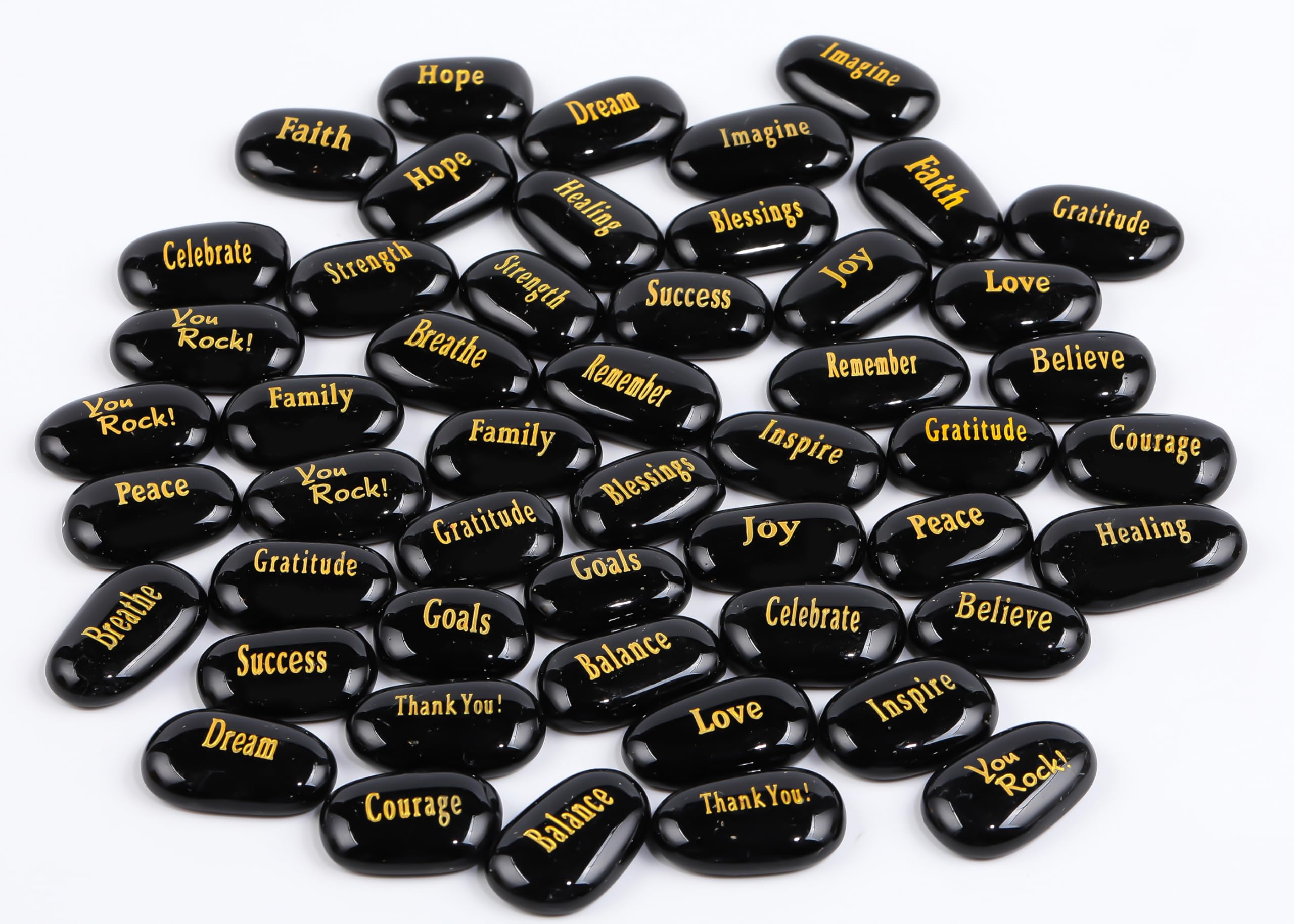 ROCKIMPACT 50PCS Glass Engraved Rocks Different Words Inspirational Stones Bulk Faith Stones Gratitude Rocks Healing Prayer Religious Charms Encouragement Rocks, 1