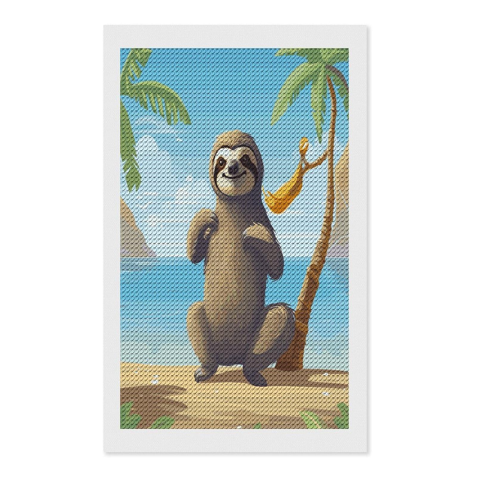 FekiLoot Sloth on Beach Diamond Painting Kits for Beginners DIY Diamond Art Kits for Adults Full Drill Round Diamond Dot Gem Art Painting Fun DIY Crafts for Home Kitchen Wall Decor Gift 12"x20"
