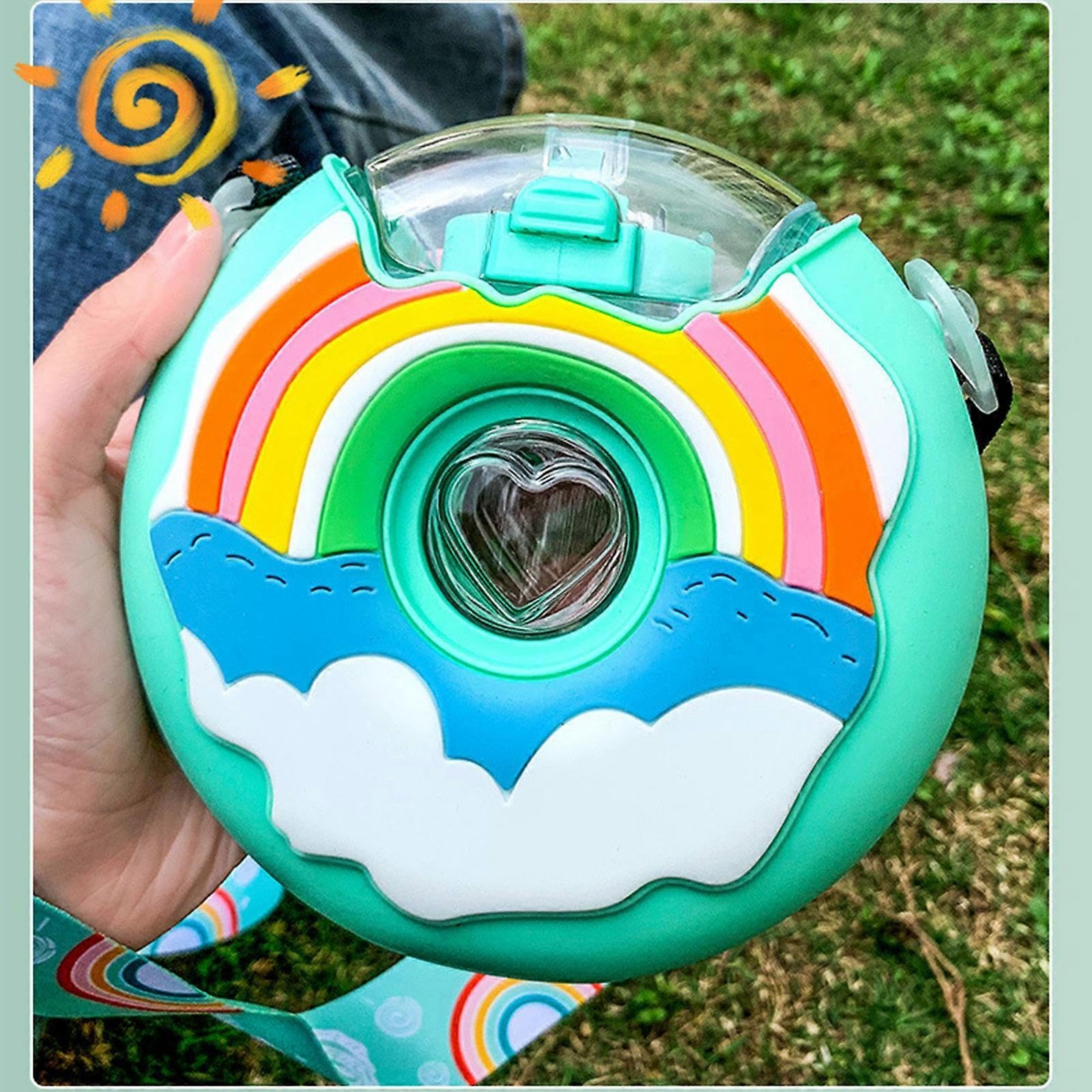 JOYHAPPST Sweet Buns Shape Round Water Bottle with Straw Kids Cartoon Drinking Cup Kettle