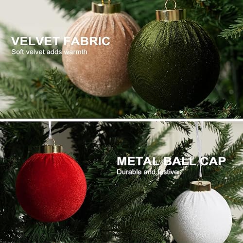 Miniatura 4 de Trytuny Adornos de bola de Navidad, paquete de 15 adornos colgantes de terciopelo de 3.15 pulgadas para árbol de Navidad, adornos colgantes de