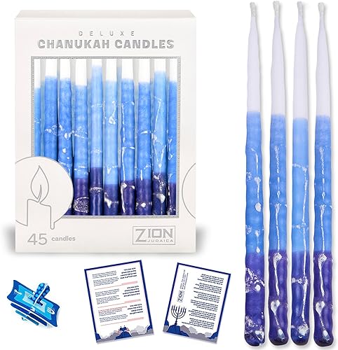 Miniatura 2 de Zion Judaica - Velas de Janucá de lujo para menorá, juego de 45 velas decorativas de Janucá, hechas a mano, incluye una tarjeta de canción