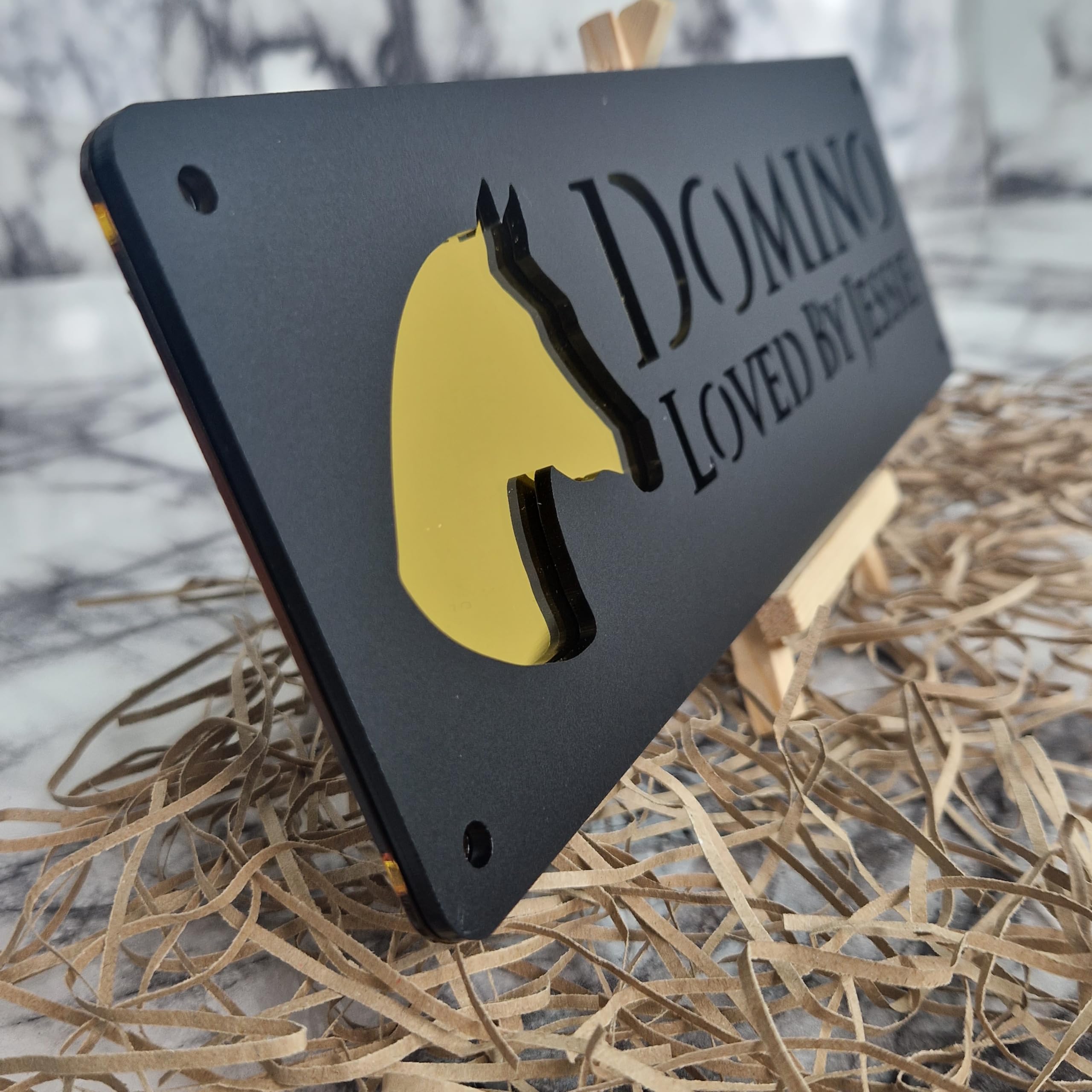 Personalised Horse stable Pony laser cut black mirror Personalised name door plate sign (L2-Horse Head)