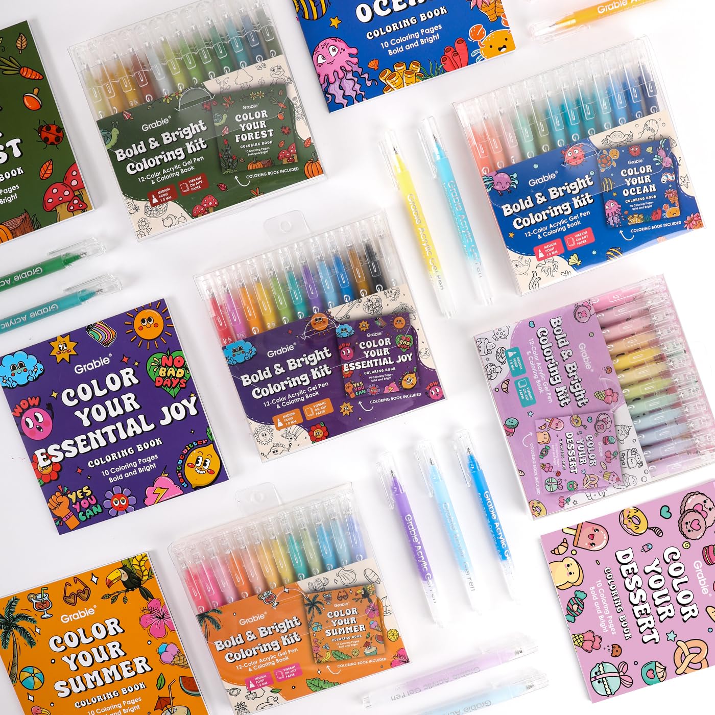 Grabie Acryl Gelstifte 60 Farben 1.0mm, Farbige Gelschreiber Set | 60er Acryl Gelstifte Set: 5er Bundle à 12 Farben, feine 1.0mm Spitze für kreatives Malen, Zeichnen und Notizen auf Papier.