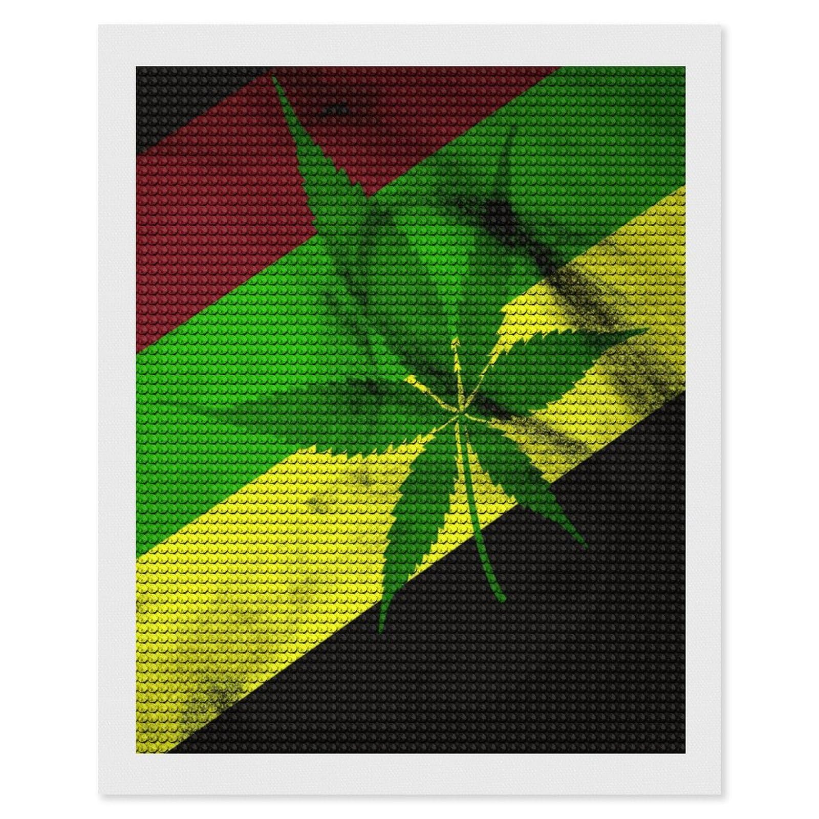 FekiLoot Jamaica Flag Leaves Diamond Art Kits for Adults Diamond Painting Kits for Beginners DIY Diamond Art Kits Round Full Drill Diamond Dot Gem Painting for Home Wall Decor Gift 16"x20"