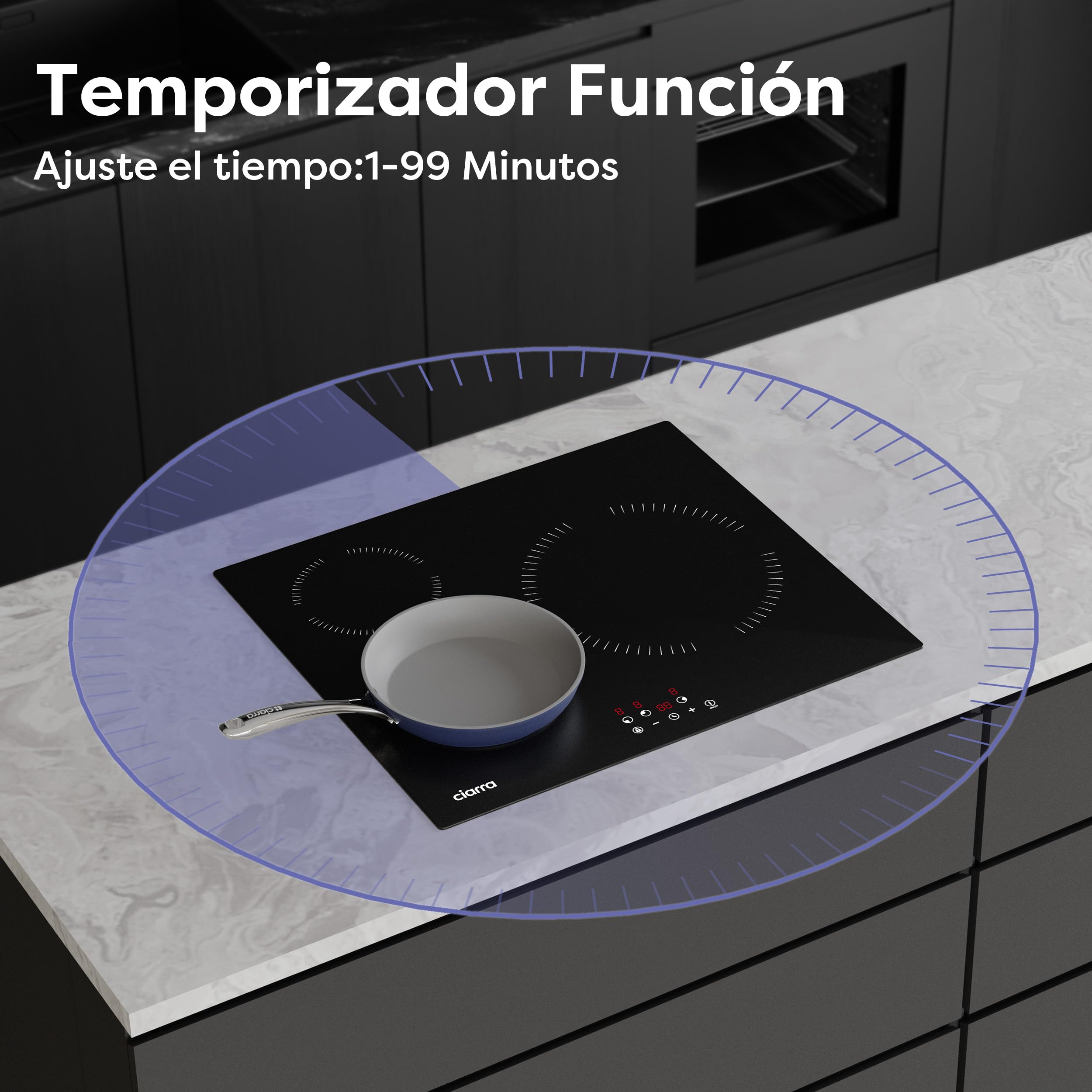 Ciarra Placa Induccion 3 Zonas 60cm 5600W, Zona Gigante de 28cm, CABBIH3-A | Limitador de Potencia, Control Táctil, Temporizador, Bloqueo Infantil, Ideal para la Cocina Familiar Diaria