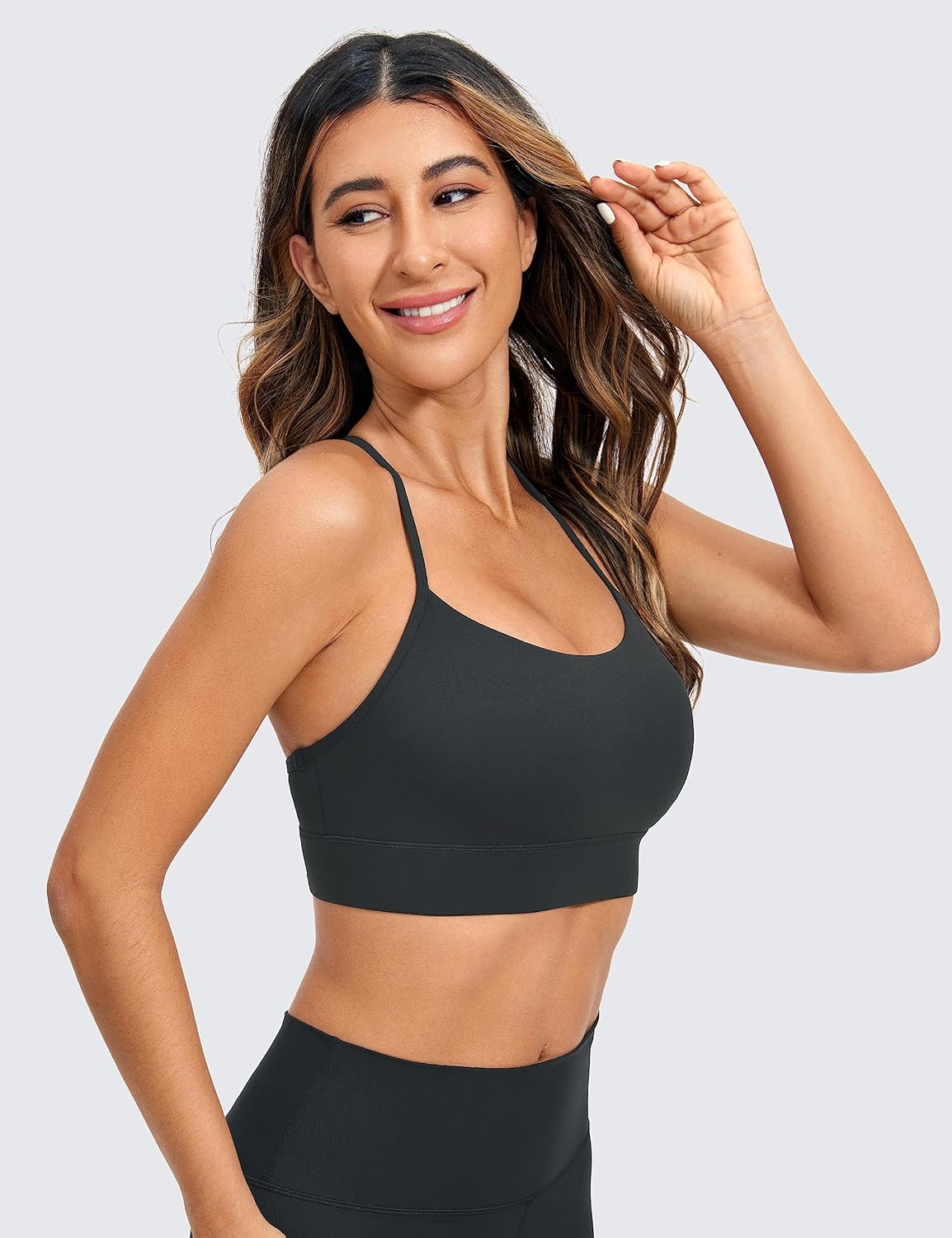 CRZ YOGA Butterluxe Womens Y-Back Racerback Sports Bra - Spaghetti Straps Wireless Scoop Neck Athletic Padded Yoga Tops