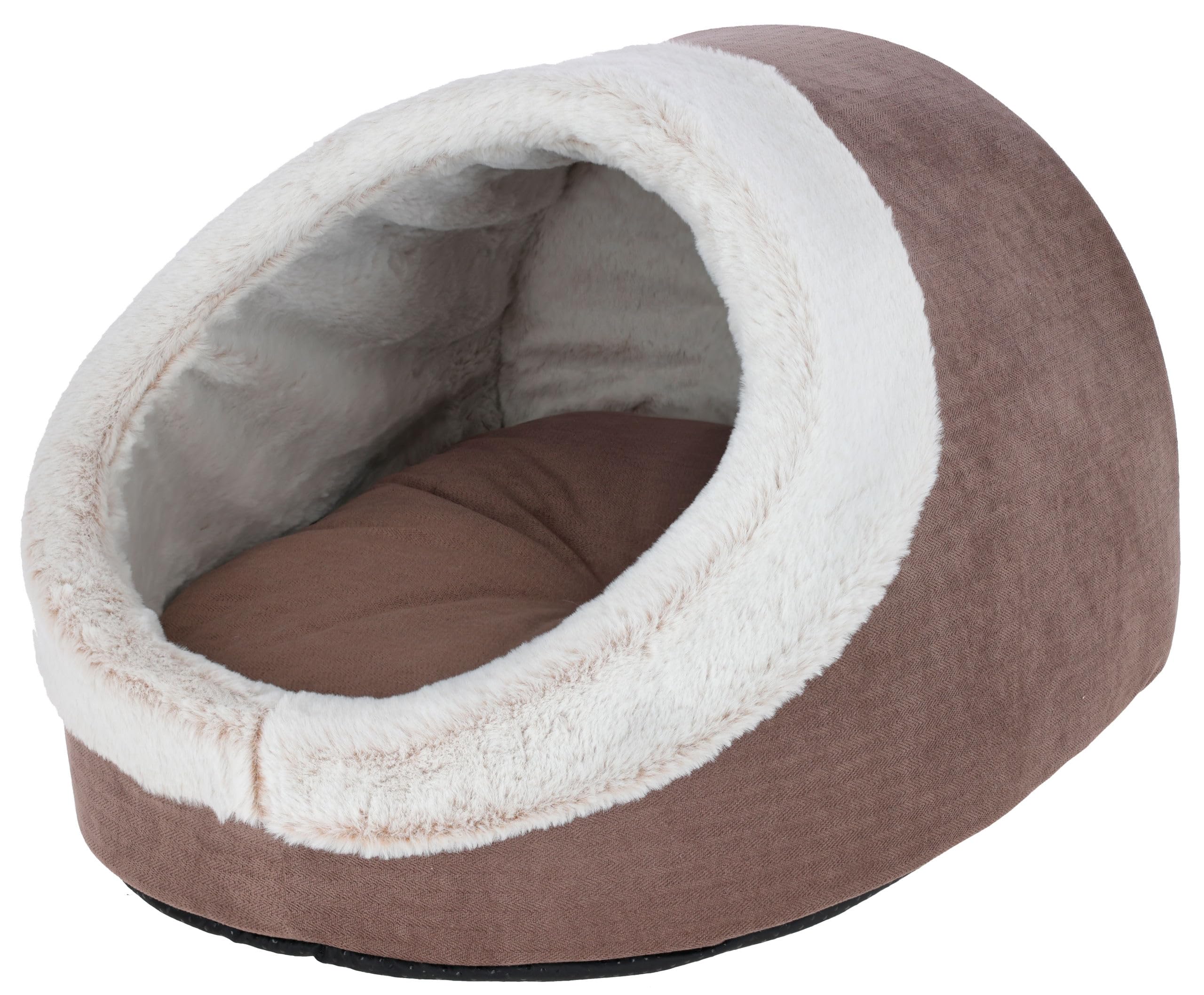 Kerbl Pet Cueva mullida Jana, Cueva para Gatos, Capuchino, 45x37x30cm, Felpa Suave, Forro Polar de poliéster, con cojín Reversible, Lavable a máquina a 30°C