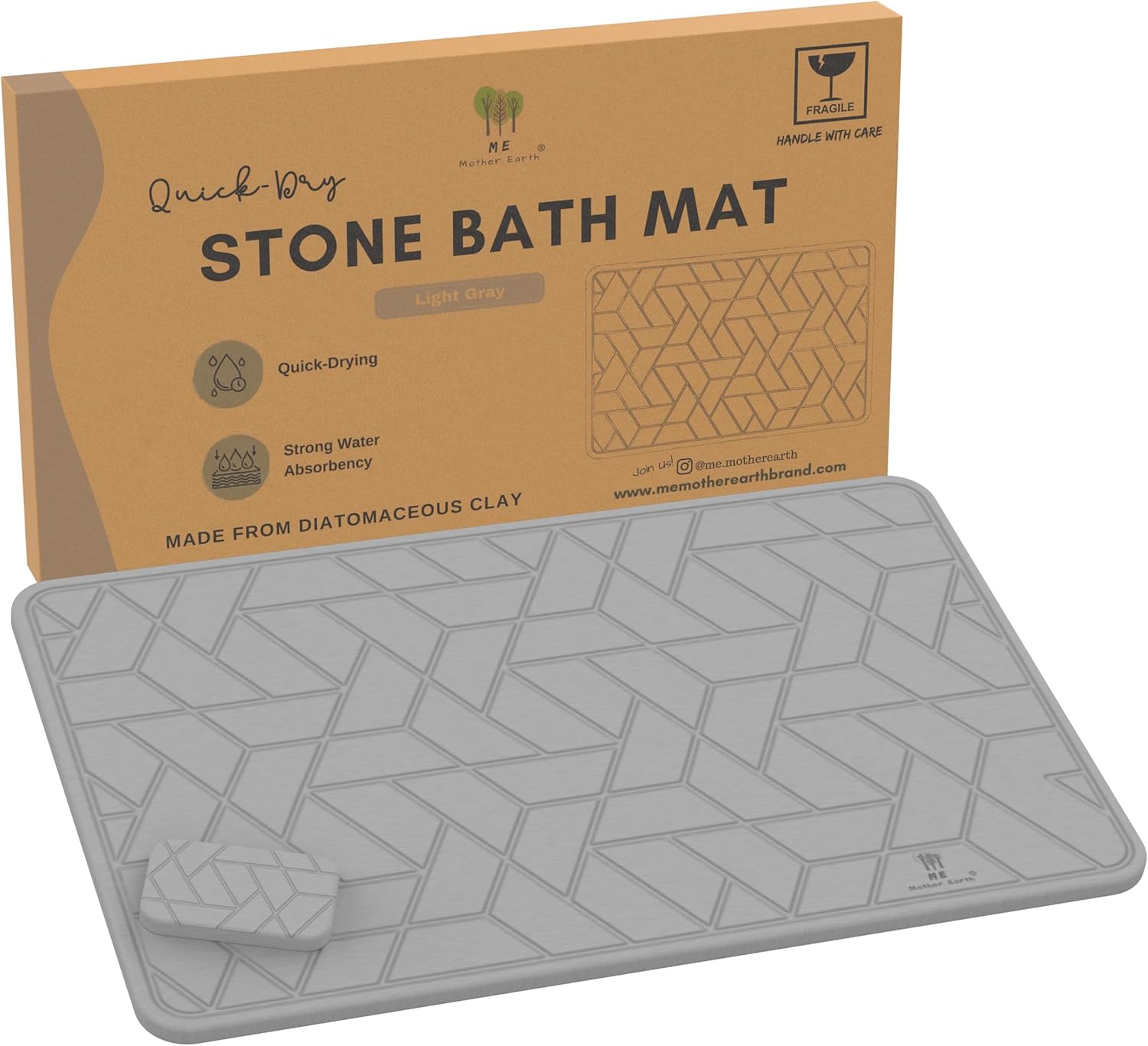 Quick Dry Diatomaceous Earth Floor Stone Bath and Kitchen Dish Drying Mat, Bathroom Non-Slip Shower Mat, Super Absorbent Pad, Eco Friendly, Easy to Clean, Sustainable, Light Grey