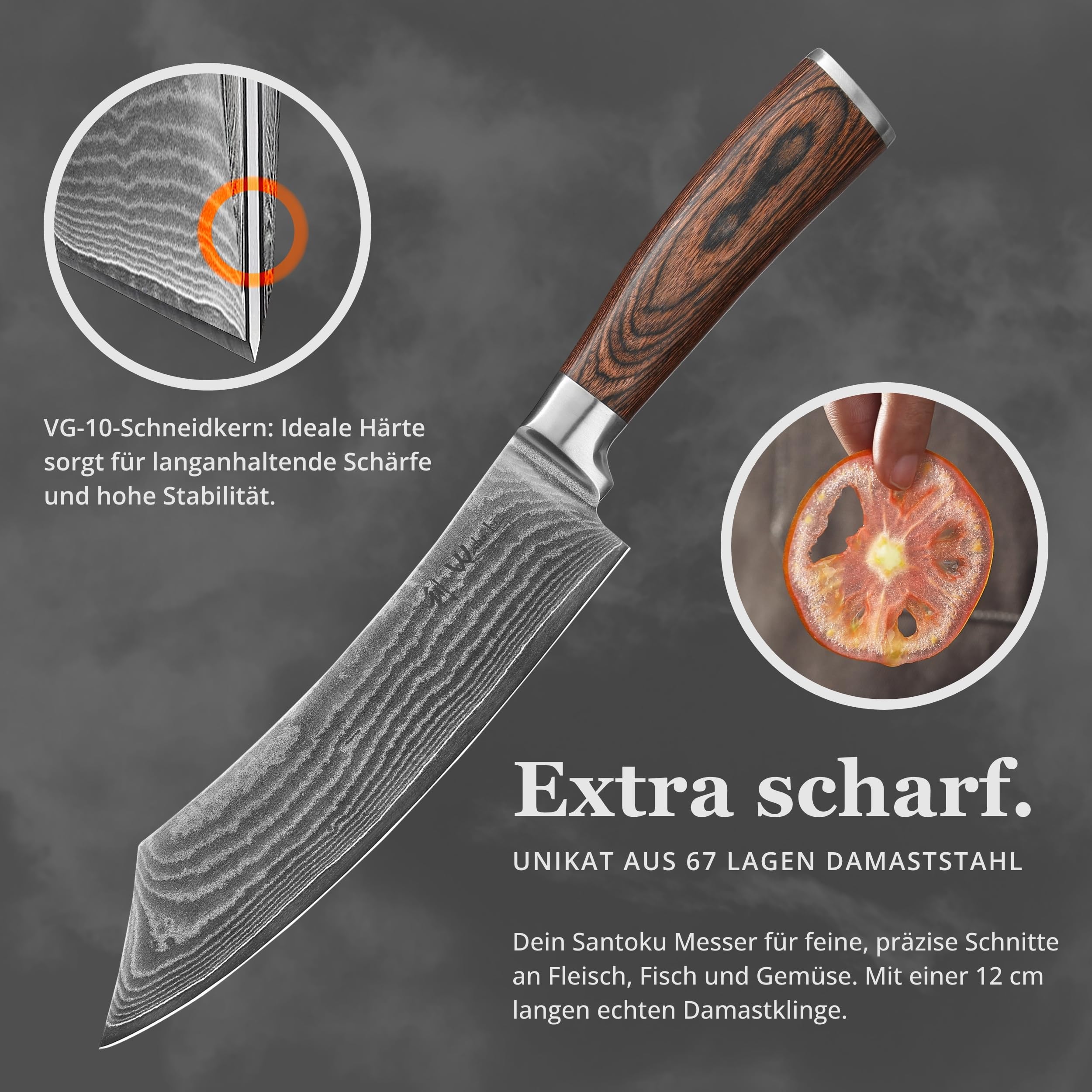 Wakoli EDIB BBQ Blockmesser 20 cm aus 67 Lagen Damaststahl mit VG10-Kern