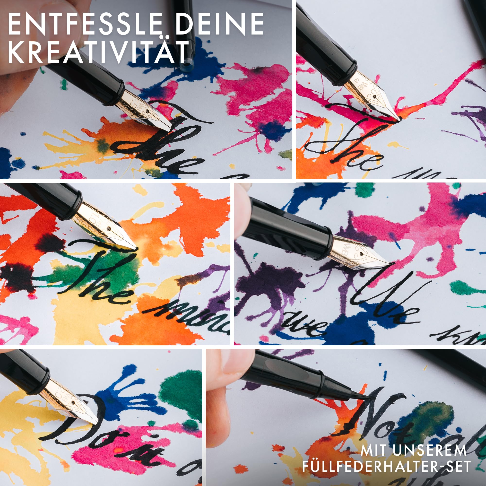 Wordsworth & Black Füller Set für Anfänger, Kalligraphie, Grün | Füllfederhalter, Pinselstift + 5 Federn, 60 Tintenpatronen + Tintenfass, Konverter, Journaling, Geschenk für Männer & Frauen